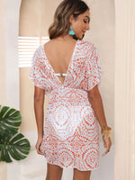 Full Size Boho Print Surplice Beach Cover Up Dress Plus Size - Ladyez