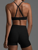 Ruched Sports Bra and High-Waisted Shorts Active Set - Ladyez