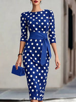 Full Size Polka Dot 3/4 Sleeve Dress Plus Size