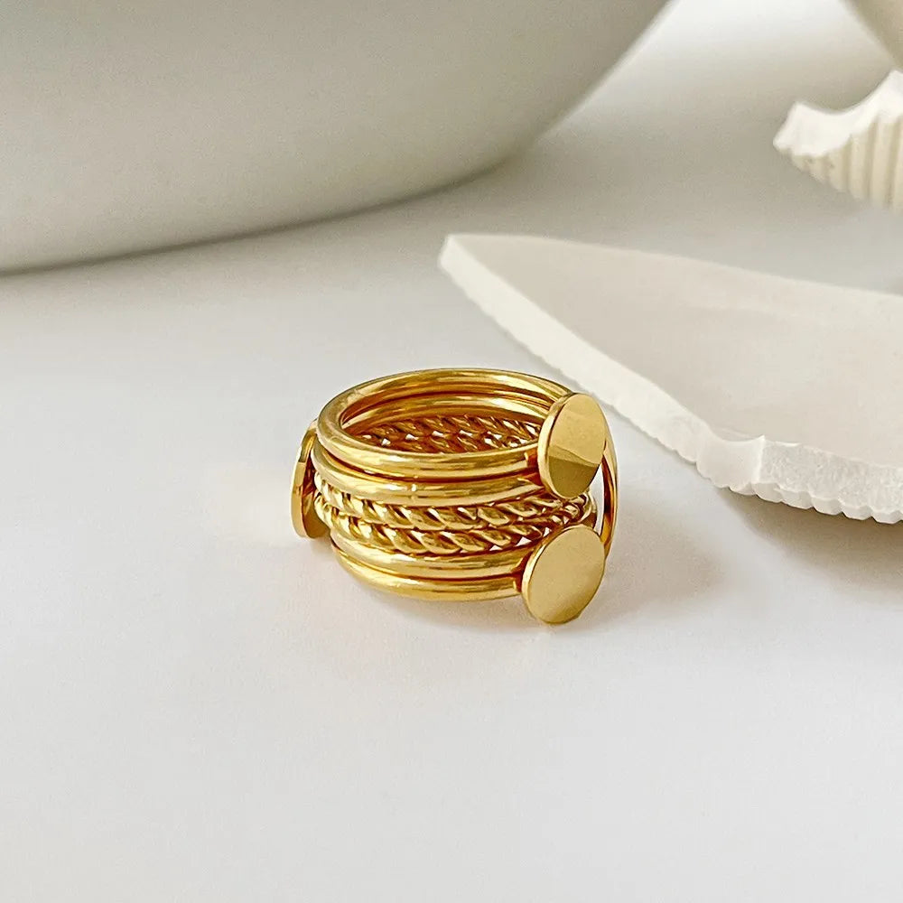 18K Gold-Plated Stainless Steel Wide Band Ring - Ladyez