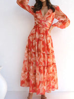 Floral Print Lantern Sleeve Maxi Dress - Ladyez