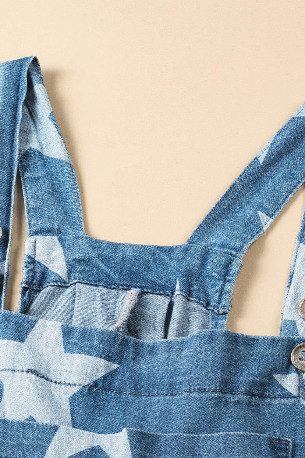 Star Print Buttoned Strap Wide Leg Denim Overalls - Ladyez