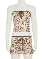 Leopard Print Strapless Top and Skirt Two-Piece Set