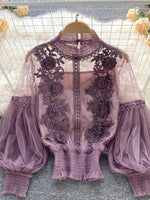 Floral Lace Blouse & Cami Set