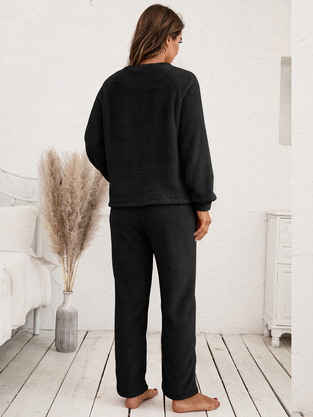 Ivy Lane Teddy Long Sleeve Top and Pants Lounge Set - Ladyez