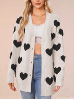Heart Pattern Knit Button-Up Cardigan