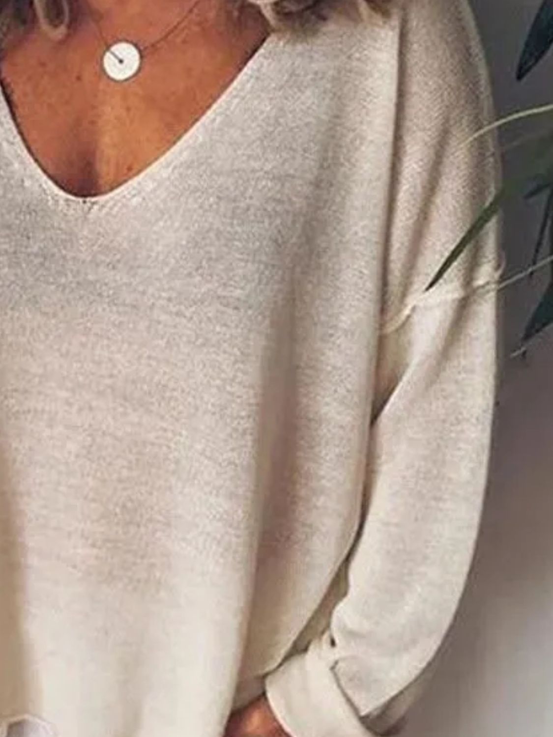 Full Size V-Neck Drop Shoulder Long Sleeve T-Shirt Plus Size - Ladyez