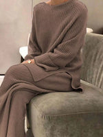 Full Size Ribbed Knit Relaxed Fit Top and Pants Sweater Set Plus Size