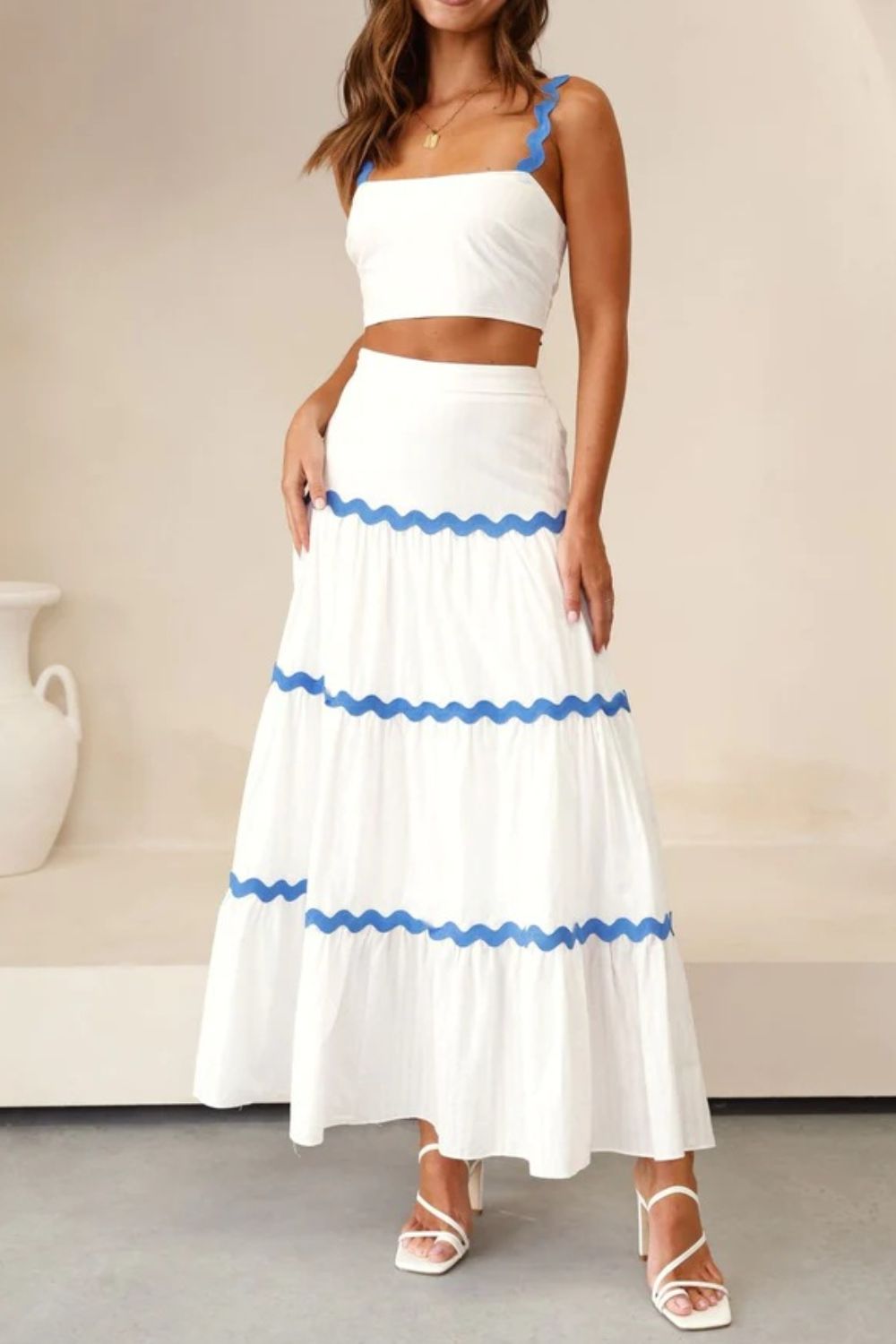 Contrast Trim Cami and Maxi Skirt Set - Ladyez