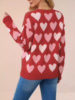Heart Pattern Beaded Round Neck Sweater