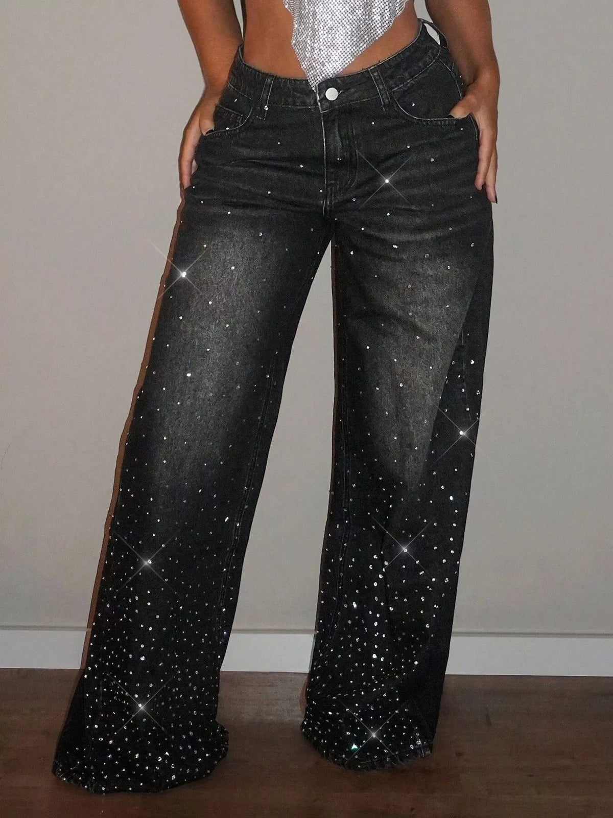Rhinestone Wide-Leg Jeans