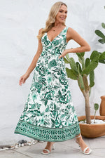 Printed V-Neck Wide Strap Dress - Ladyez