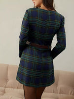 Plaid Print Long Sleeve A-Line Dress