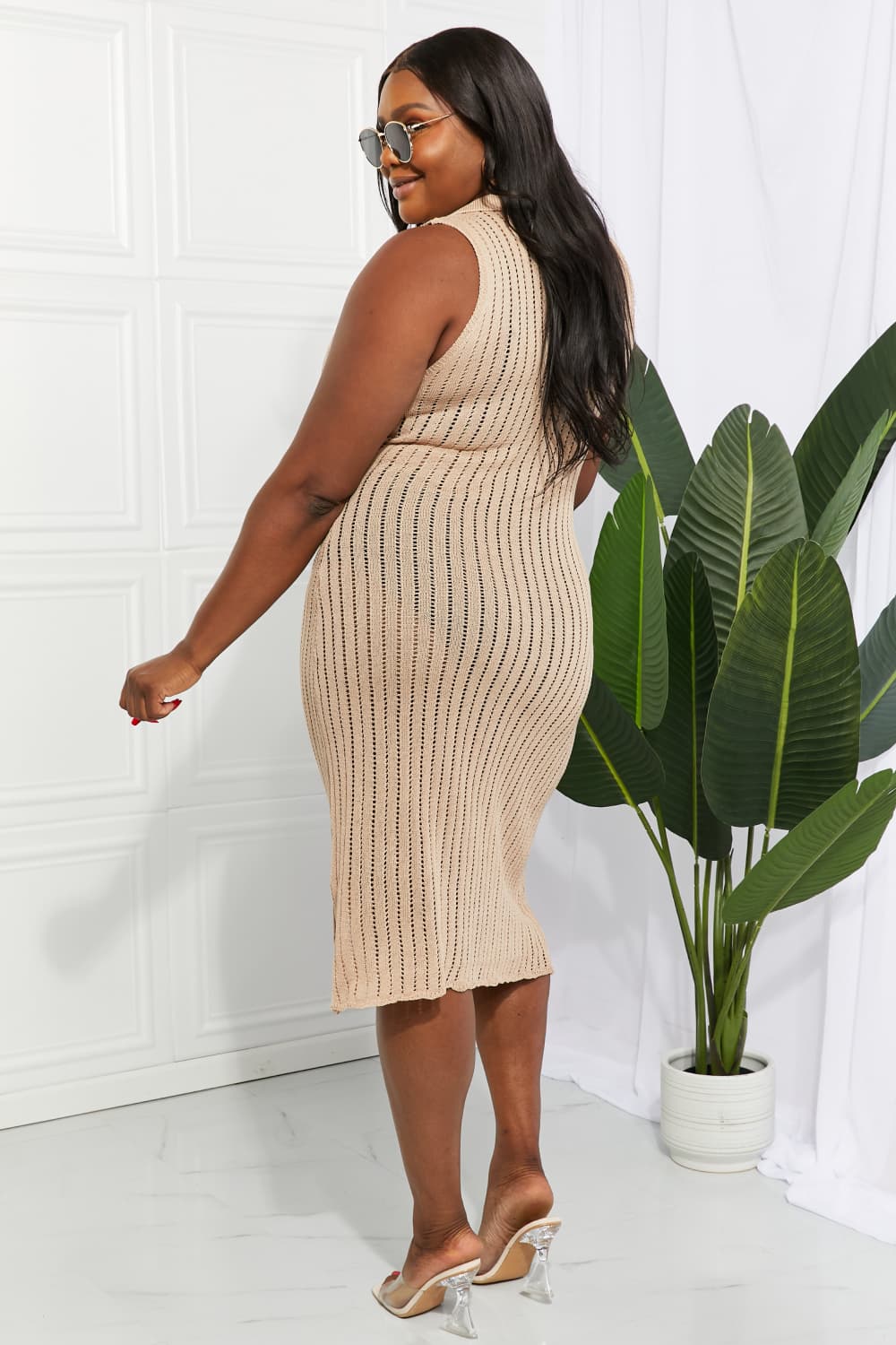 Openwork Johnny Collar Cover Up Dress - Ladyez