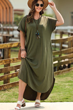 Plus Size V-Neck Short Sleeve Maxi Dress - Ladyez