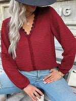 Lace Detail V-Neck Long Sleeve Blouse