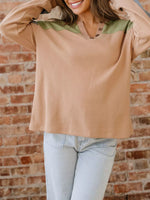 Color Block Thermal Textured Knit Drop Shoulder Henley Top