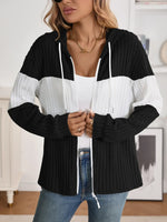 Drawstring Color Block Zip Up Outerwear