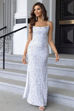 Sequin Backless Split Maxi Dress - Ladyez