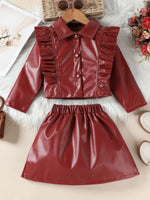 Children's Ruffled Faux Leather Top and Skirt Set