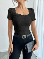 Floral Lace Square Neck T-Shirt - Ladyez