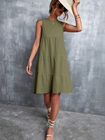 Tiered Round Neck Sleeveless Mini Tank Dress - Ladyez