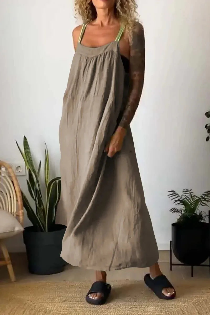 Full Size Ruched Cami Maxi Dress with Pockets Plus Size - Ladyez