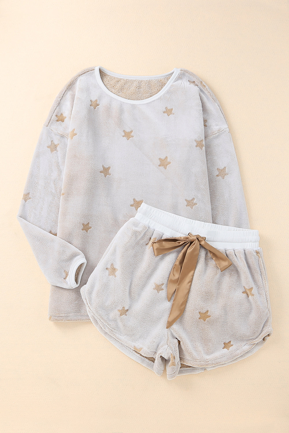 Round Neck Dropped Shoulder Star Print Top and Shorts Lounge Set - Ladyez