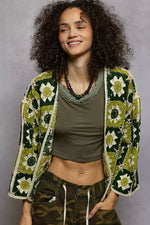 POL Open Front Cardigan with Varied Patterns