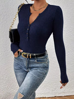 Ribbed Knit Button Front Knit Top