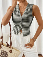 Striped Knit V-Neck Vest