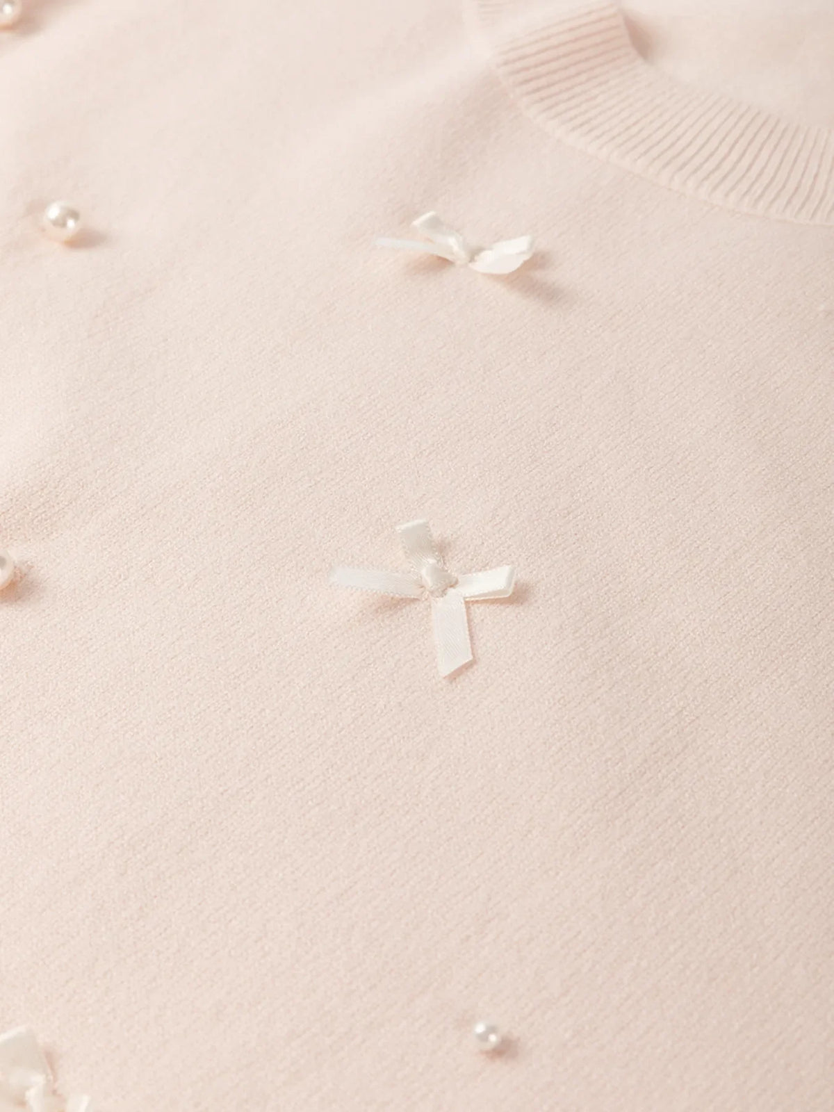 Pearl Embellished Bow Detail Short Sleeve Sweater