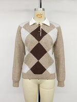 Argyle Patterned Polo Collar Sweater
