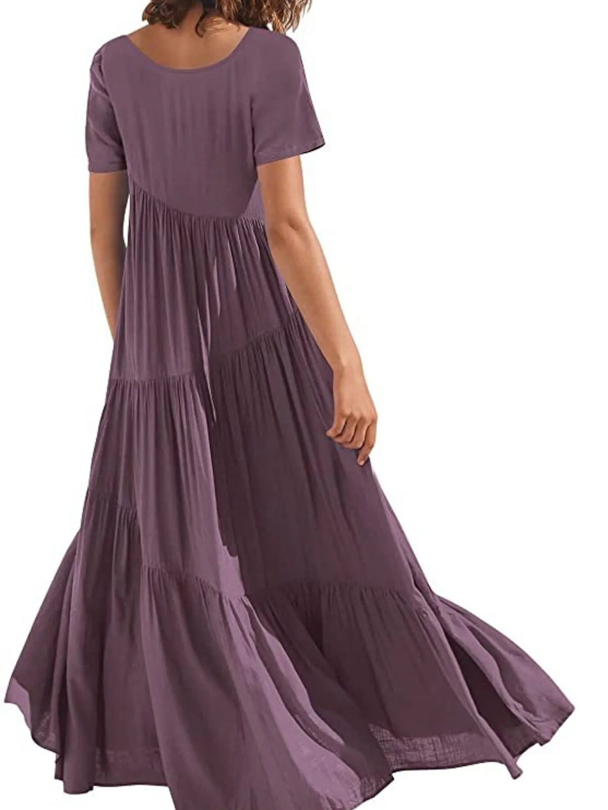 Round Neck Tiered Ruffle Maxi Dress - Ladyez
