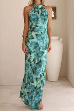 Floral Print Halter Neck Maxi Dress