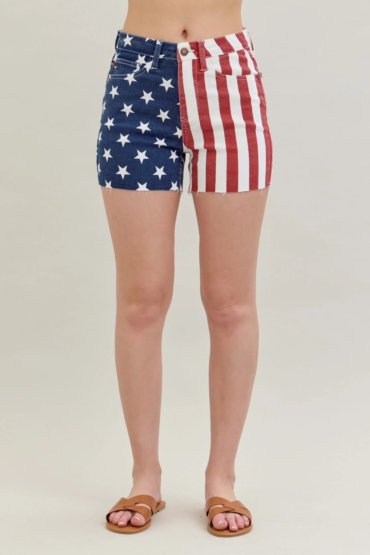 Judy Blue Full Size High Waist Americana Flag Fray Hem Shorts Plus Size - Ladyez