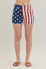Judy Blue Full Size High Waist Americana Flag Fray Hem Shorts Plus Size - Ladyez