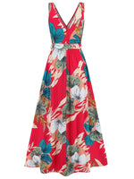 Slit Tied Printed Surplice Dress - Ladyez
