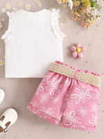 Children's Frill Sleeveless Top and Belt Shorts Set