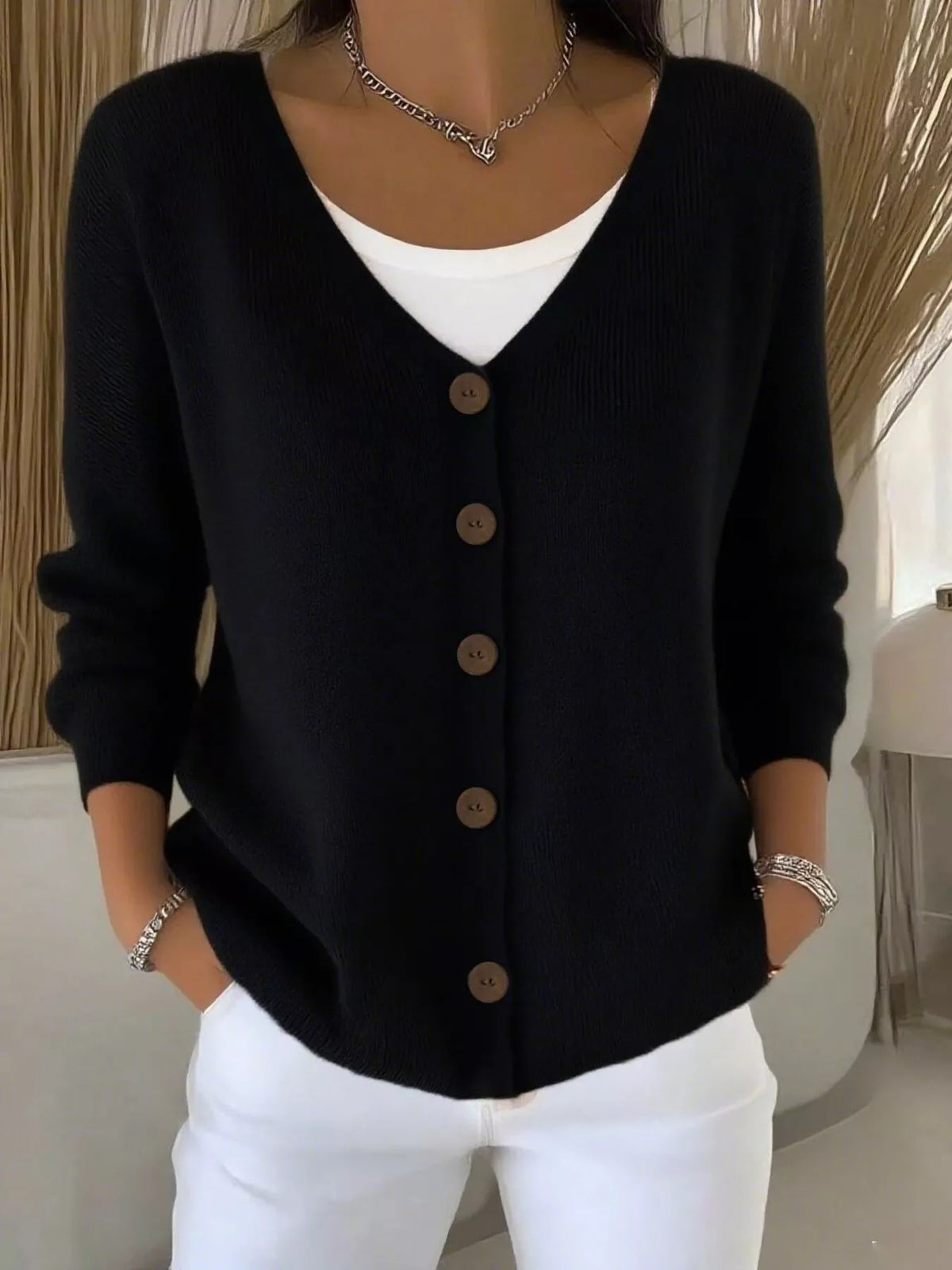 Full Size V-Neck Button-Down Knit Cardigan Plus Size