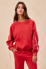 BiBi Side Lined Bow Details Fleece Sweatshirt