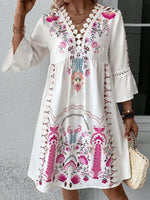 Lace Detail Printed Three-Quarter Sleeve Dress