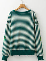 Stripe Lucky Clover Drop Shoulder Sweatshirt