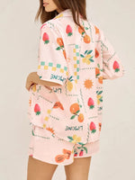 Printed Button Down Shirt and Shorts Set