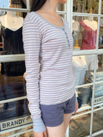 Striped Long Sleeve Henley T-Shirt