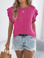 Openwork Round Neck Cap Sleeve Knit Top
