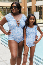 Marina West Swim Bring Me Flowers V-Neck One Piece Swimsuit In Thistle Blue - Ladyez