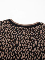 Leopard Print Puffy Bracelet Sleeve Contrast Trim Round Neck Top