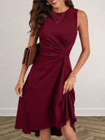 Ruched Round Neck Sleeveless Dress - Ladyez