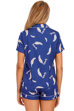 Printed Button Up Short Sleeve Top and Shorts Lounge Set - Ladyez